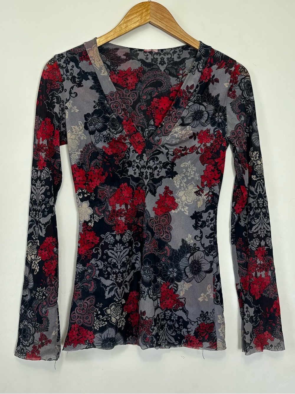 Vintage Y2K Floral Paisley Mesh Top Whimisgoth Fairy Grunge Women’s L